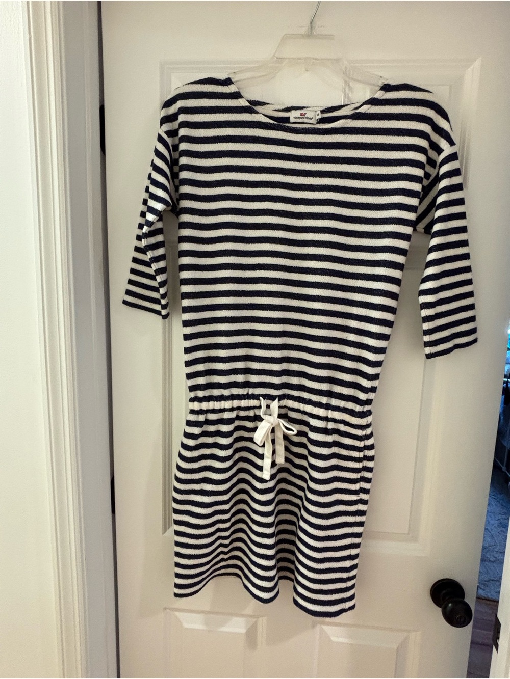 Womans vineyard vines Navy and White Striped Drawstring drop Waist Dress